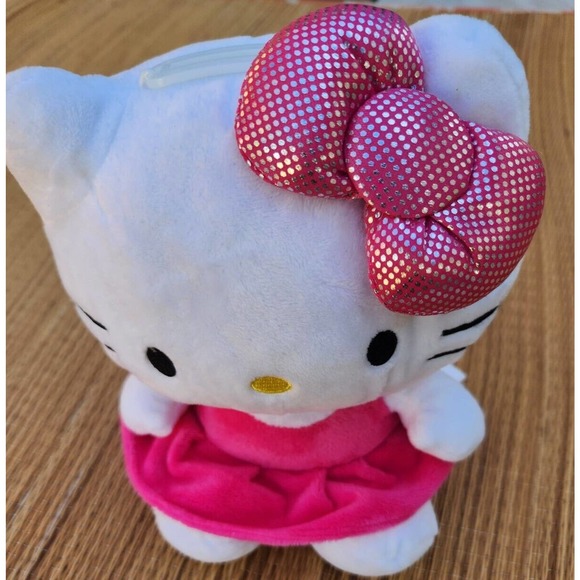 Hello Kitty Plush BANK Figural Piggy Bank Molded Plastic coin stopper 8" NWOT - Picture 2 of 9